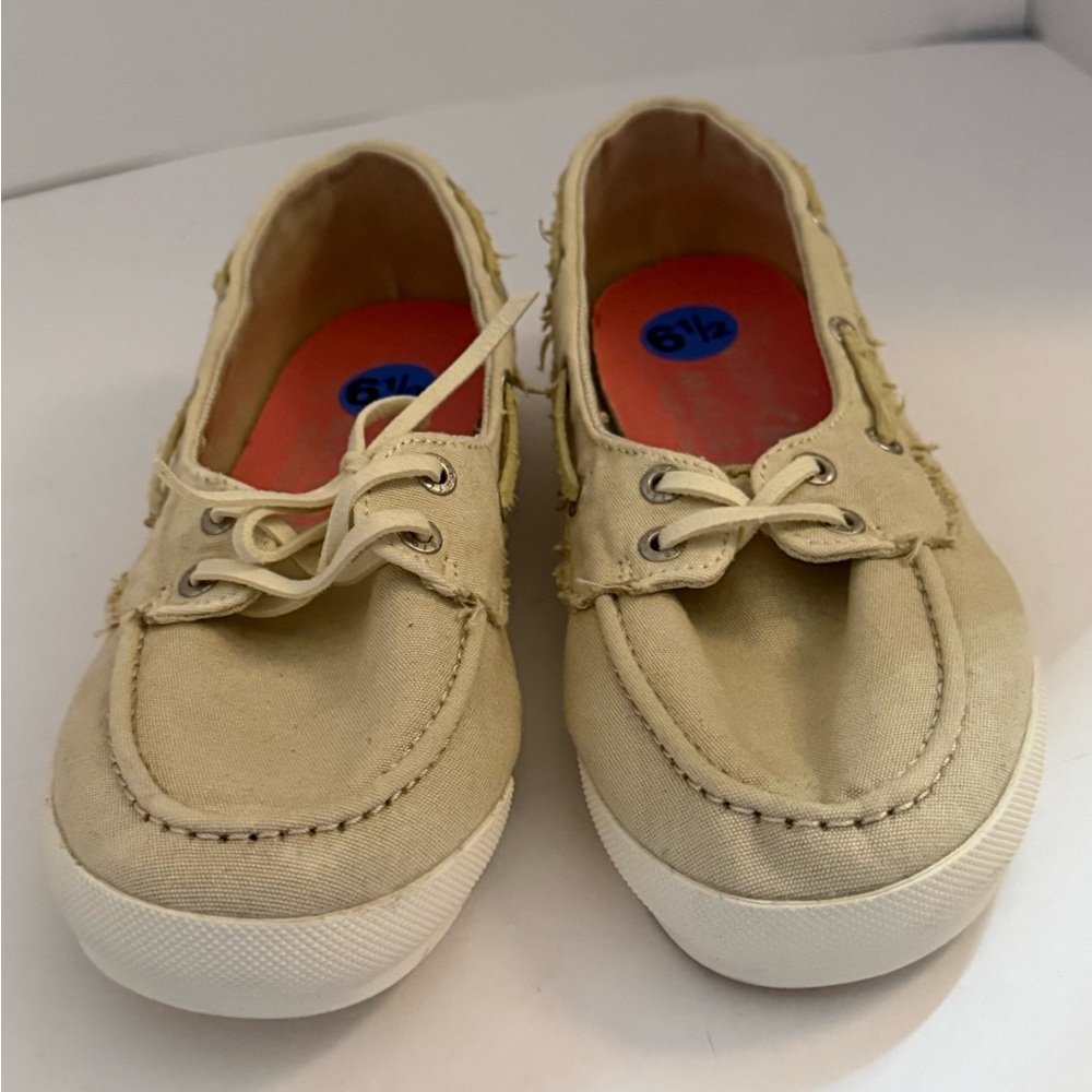 Blowfish Malibu Ocean Tides Tan Canvas Boat Shoes Women’s 6.5